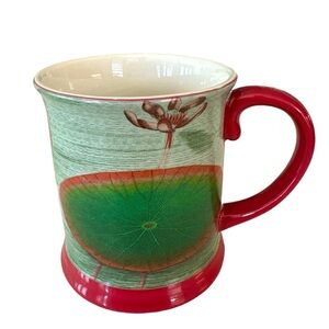 Target John Derian Lily Pad Floral Green Burgundy Stoneware Coffee Tea Mug 2008